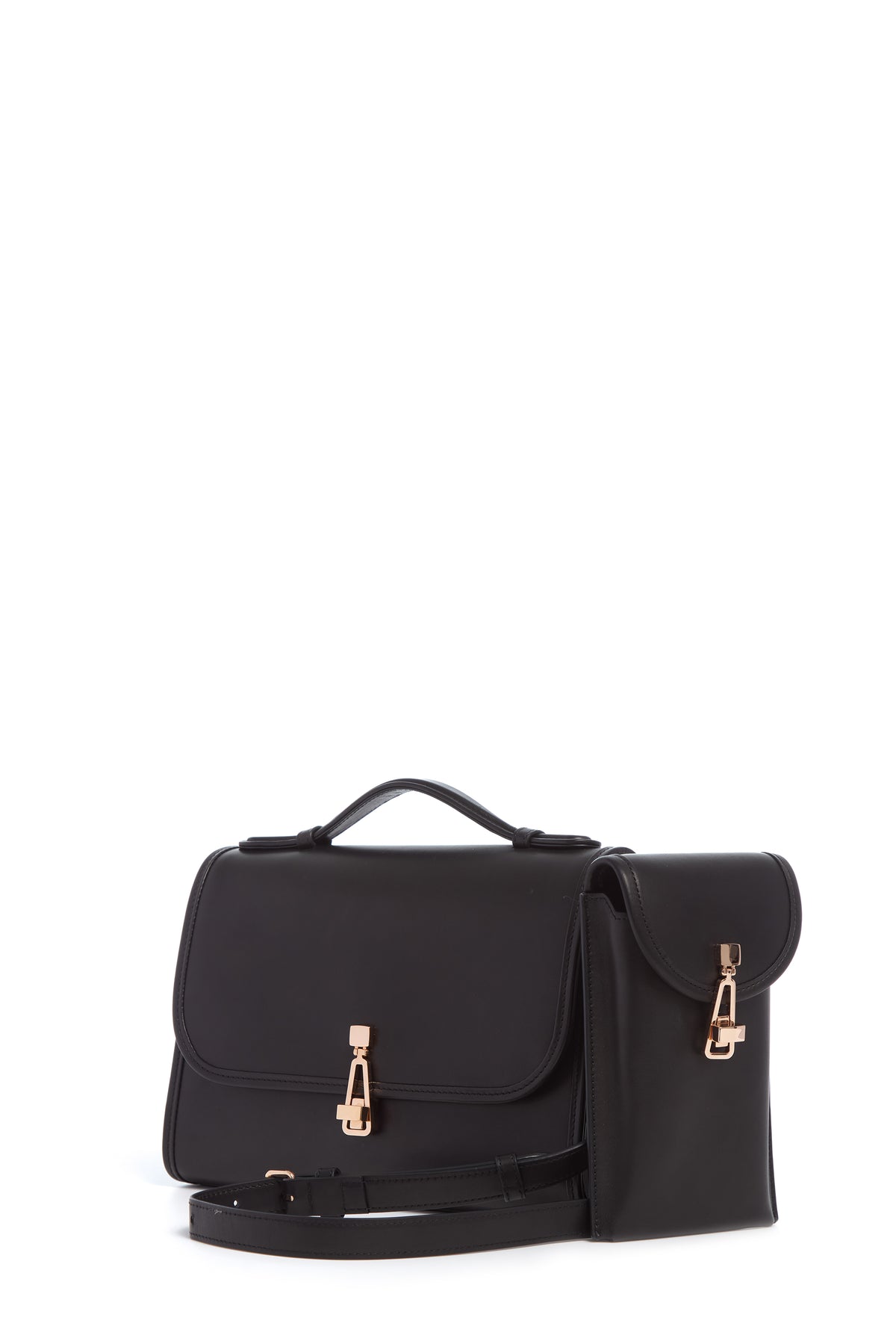 Medium Leonora Flap Bag in Black Leather