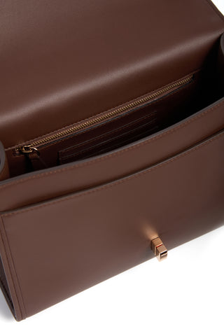 Chocolate Calf Leather Medium Leonora Flap Bag - Interior Detail with Zipper Pocket | Gabriela Hearst