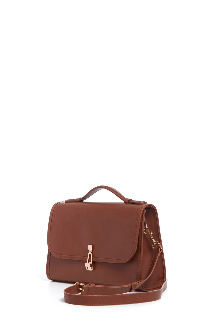 Medium Leonora Flap Bag in Cognac Leather