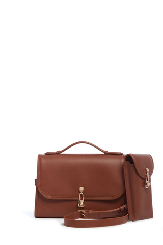 Cognac Leather Medium Leonora Flap Bag with Crossbody Strap - Side View | Gabriela Hearst