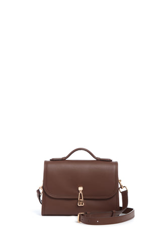 Chocolate Calf Leather Small Leonora Flap Bag - Front View | Gabriela Hearst