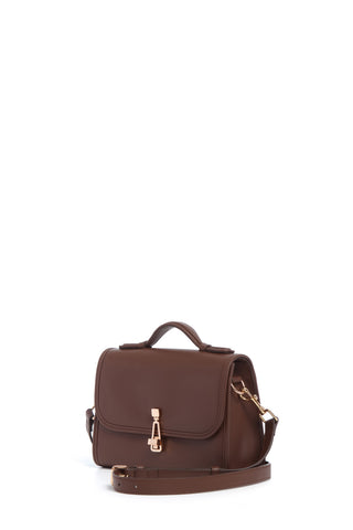 Chocolate Leather Small Leonora Satchel - Side Angle | Gabriela Hearst