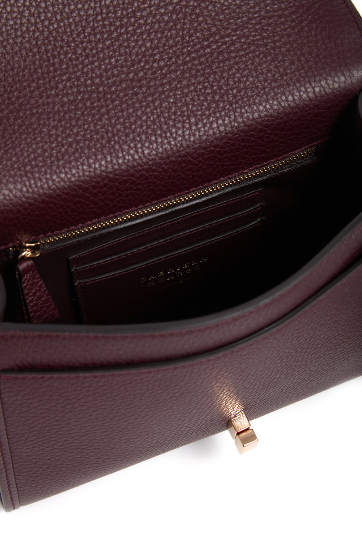 Small Leonora Flap Bag in Bordeaux Textured Leather