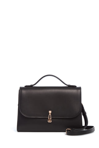 Black Calf Leather Leonora Flap Bag - Front View | Gabriela Hearst