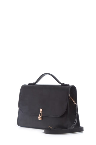 Black Leather Leonora Satchel Bag - Side Angle | Gabriela Hearst