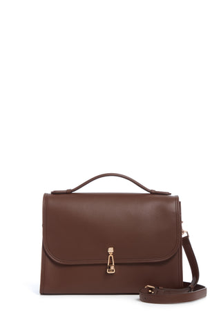 Chocolate Brown Calf Leather Leonora Flap Bag - Front View | Gabriela Hearst