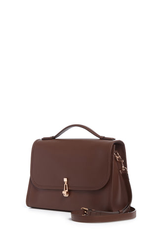 Chocolate Brown Calf Leather Leonora Flap Bag - Side Angle | Gabriela Hearst