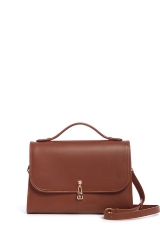 Cognac Calf Leather Large Leonora Flap Bag - Front View | Gabriela Hearst