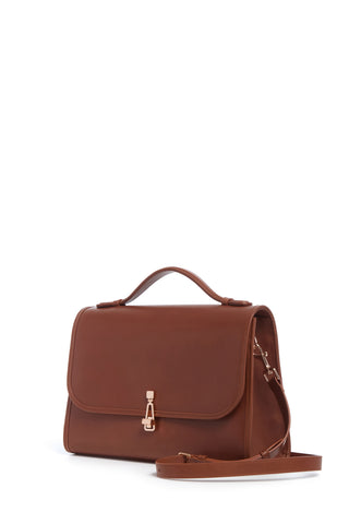 Cognac Leather Leonora Satchel Bag - Three Quarter View | Gabriela Hearst
