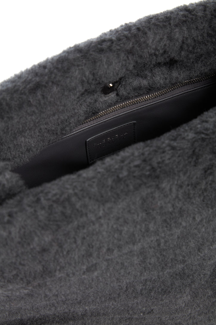 Phoebe Clutch in Dark Grey Virgin Wool Silk Cashmere Fur