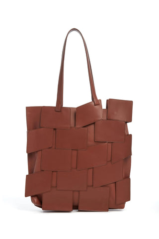 Lacquered Tote Bag in Cognac Patchwork Leather