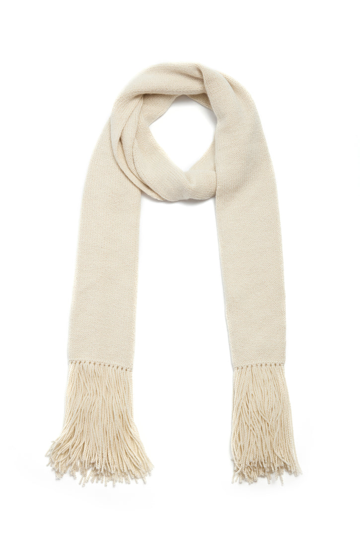 Staffordshire Knit Fringe Scarf in Ivory Cashmere