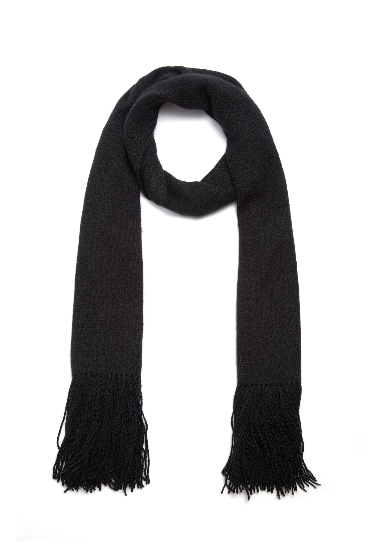 Staffordshire Knit Fringe Scarf in Black Cashmere