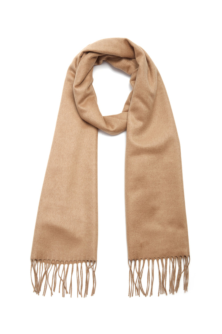 Blaine Fringe Scarf in Camel Silk Cashmere