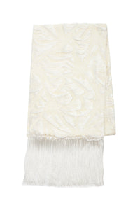 Blaine Fringe Scarf in Ivory Silk Virgin Wool Jacquard