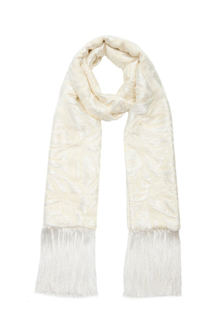 Blaine Scarf in Ivory Silk Virgin Wool Jacquard