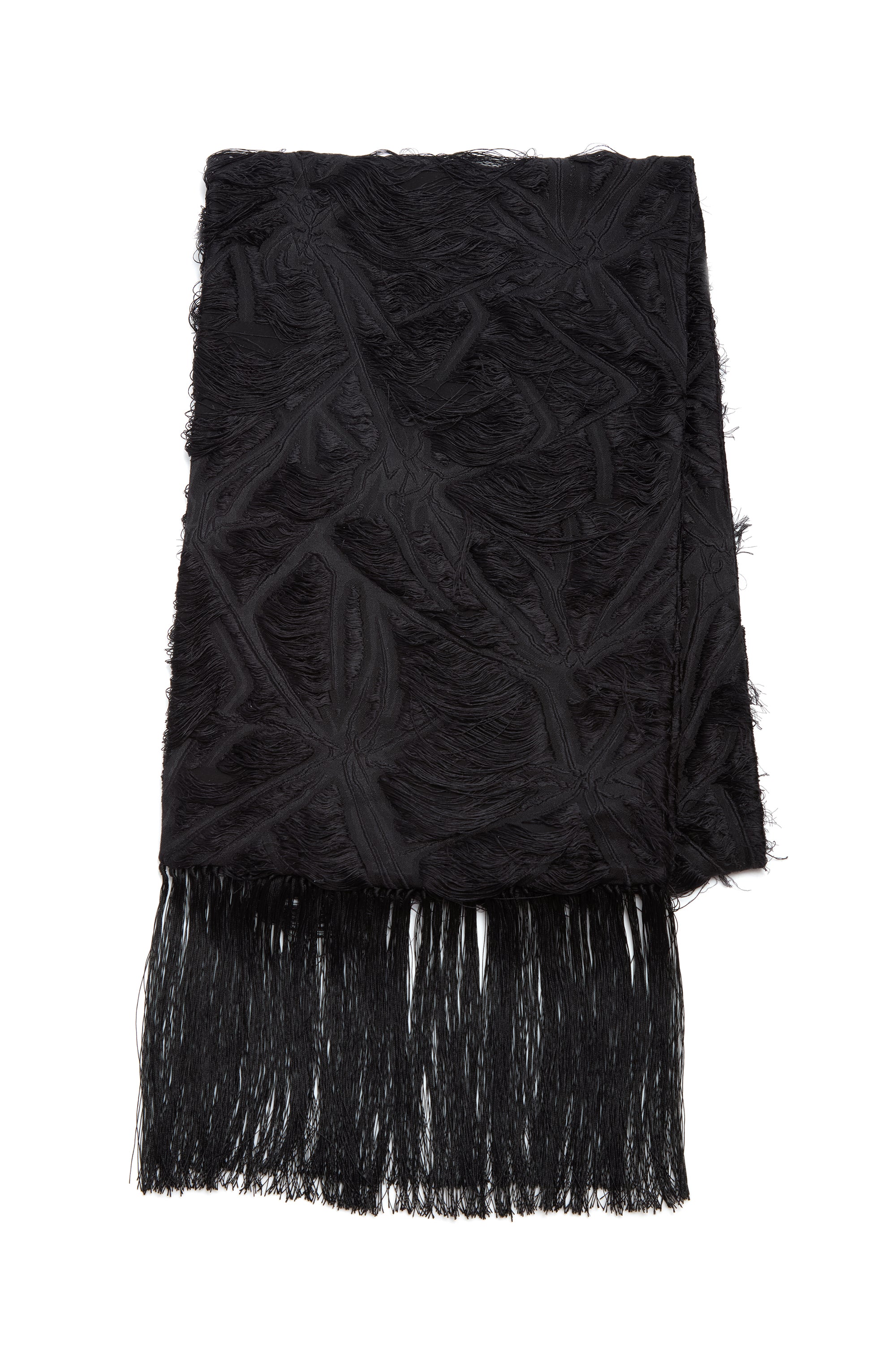 CARTIER Black deals Silk Wool Blend Fringe Scarf