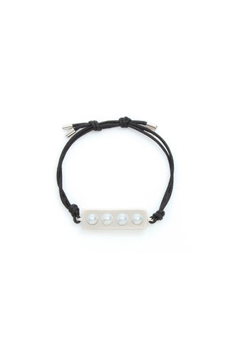 Platinum Bar Bracelet with Four Pearls - Front Detail | Gabriela Hearst
