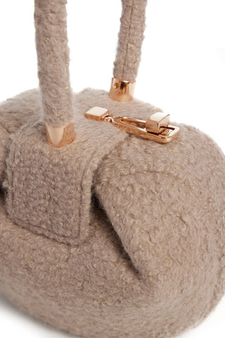 Camel Cashmere Boucle Demi Bag Rose Gold Hardware Detail | Gabriela Hearst