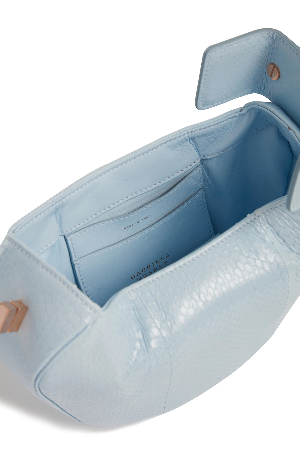 ライトブルーのスネークスキンのデミバッグ