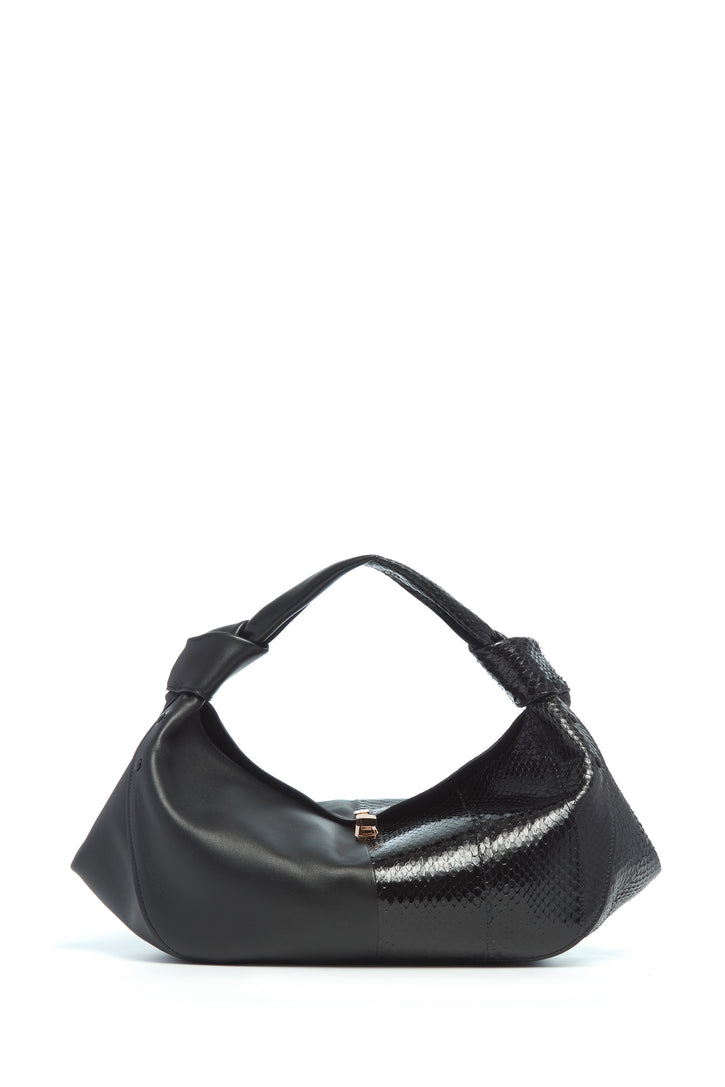 Small Antonia Bag in Black Nappa Leather & Snakeskin