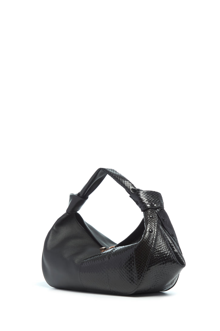 Small Antonia Bag in Black Nappa Leather & Snakeskin