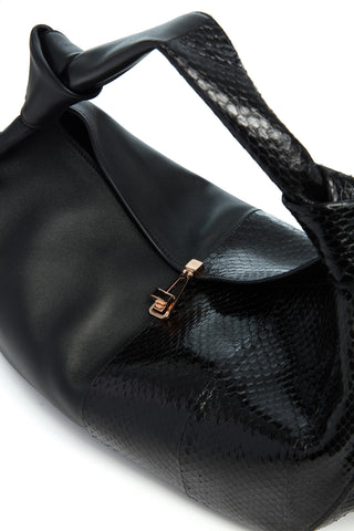 Small Antonia Bag in Black Nappa Leather & Snakeskin