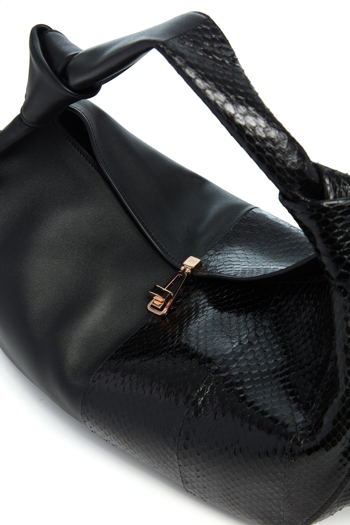 Small Antonia Bag in Black Nappa Leather & Snakeskin