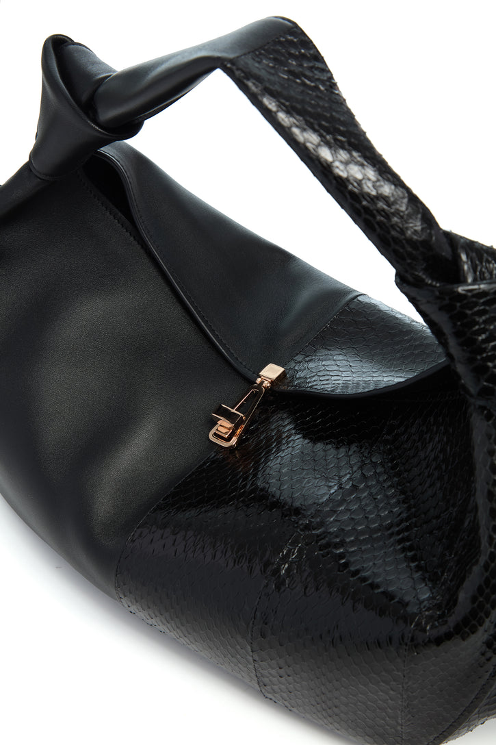 Small Antonia Bag in Black Nappa Leather & Snakeskin