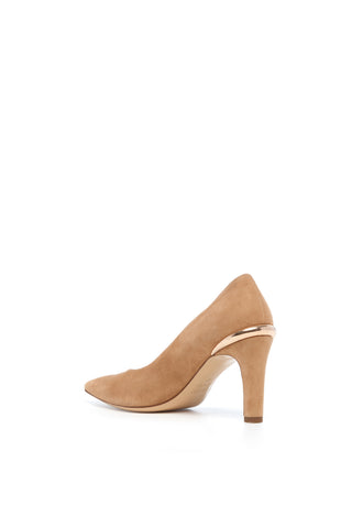 Nude Suede Edwina Pump - Back Angle with Gold Brass Detail | Gabriela Hearst
