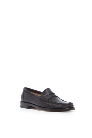 Black Textured Leather Pierre Loafer - Three Quarter Angle | Gabriela Hearst