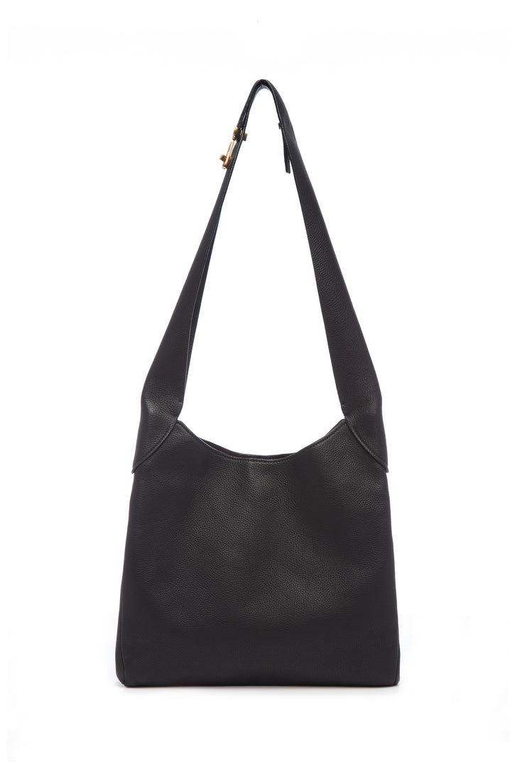 Small Hobo Bag in Black Textured Nappa Leather