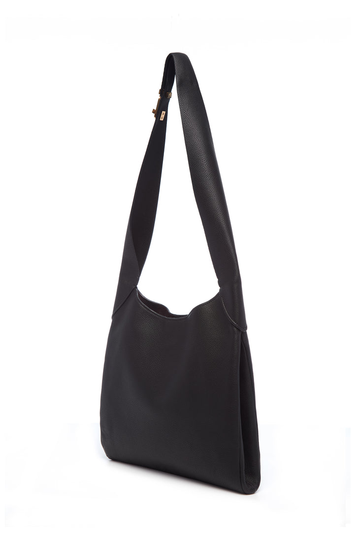 Small Hobo Bag in Black Textured Nappa Leather