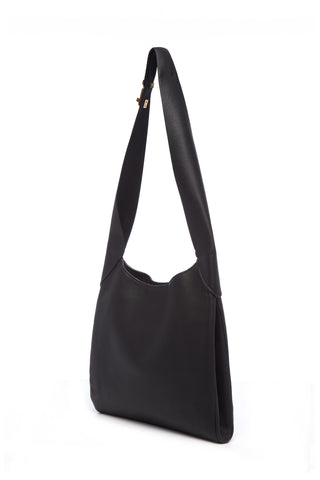 Small Hobo Bag in Black Textured Nappa Leather