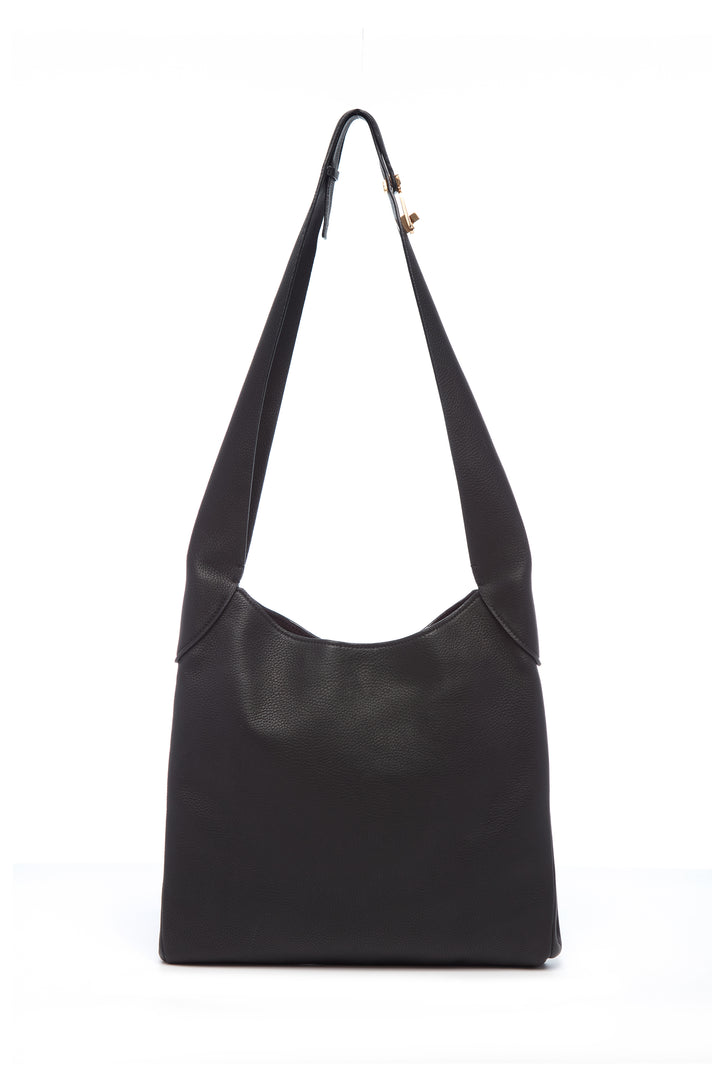 Small Hobo Bag in Black Textured Nappa Leather