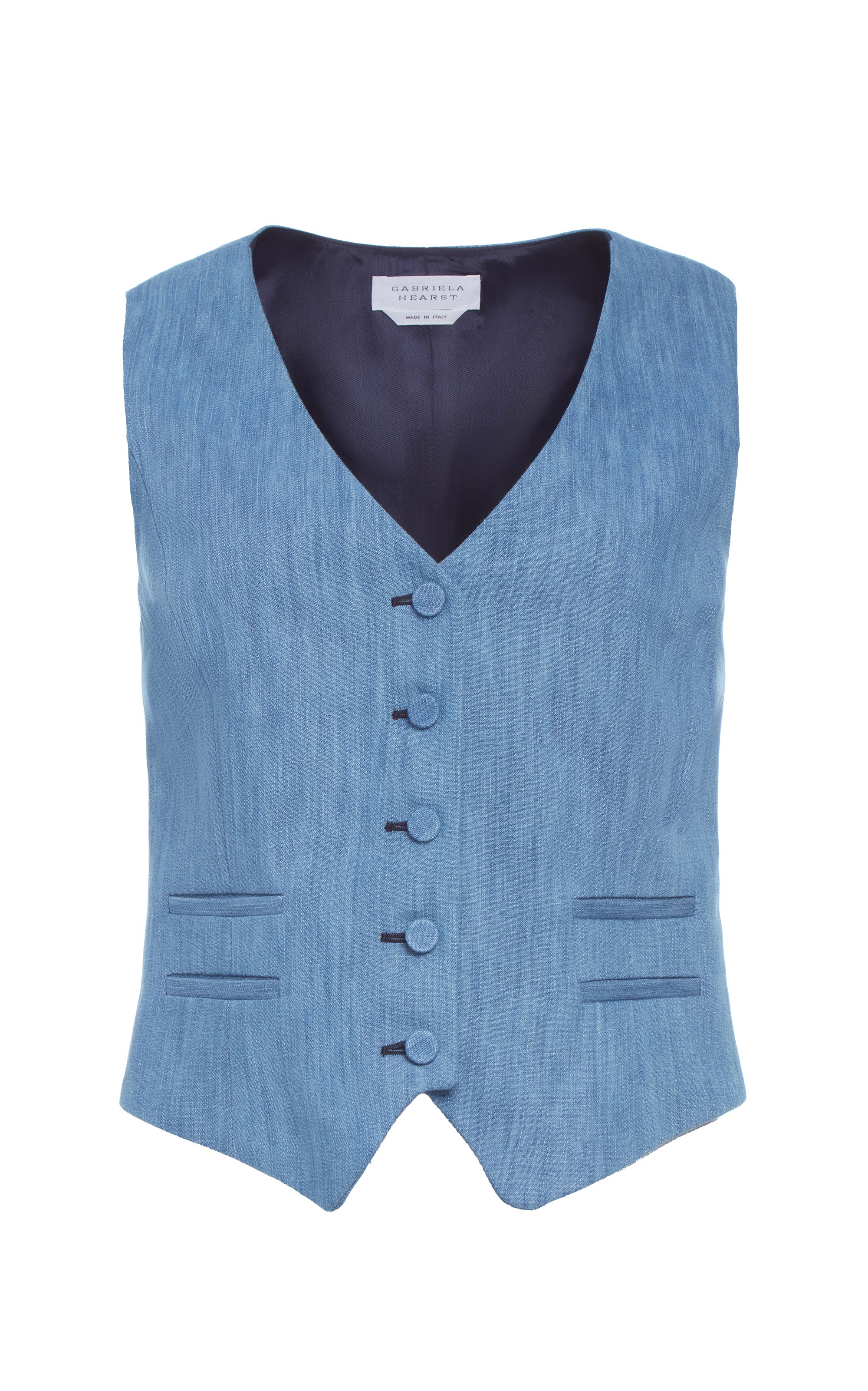 Coleridge Vest in Medium Blue Recycled Cotton Linen Denim