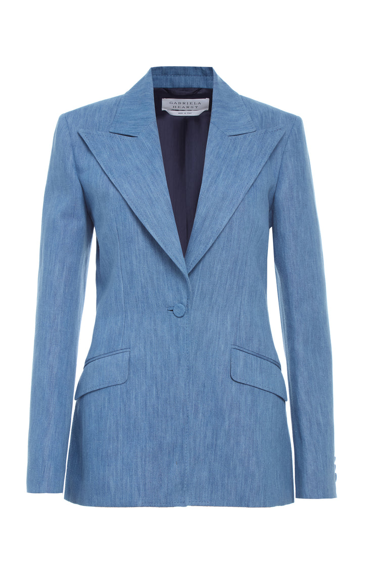 Leiva Blazer in Medium Blue Recycled Cotton Linen Denim