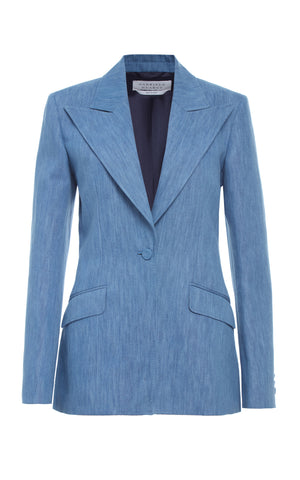 Leiva Blazer in Medium Blue Recycled Cotton Linen Denim