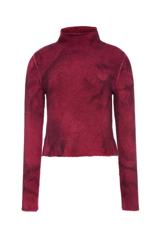 Daina Cropped Knit Turtleneck in Bordeaux Cashmere