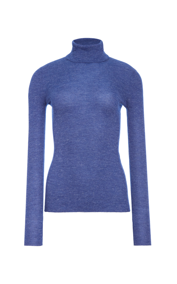 Aldona Knit Turtleneck in Cobalt Cashmere Silk with Hemp