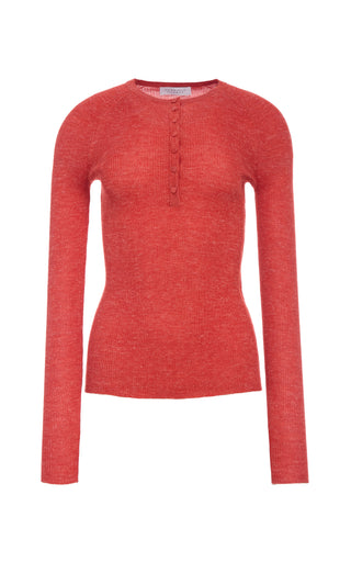 Antelope Orange Cashmere Silk Henley - Front View | Gabriela Hearst