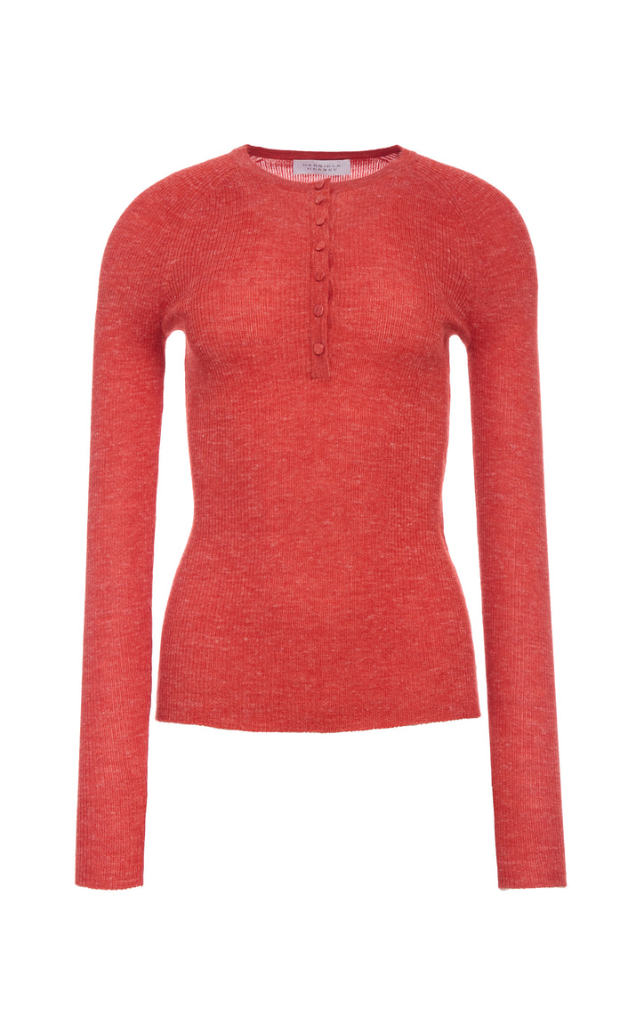 Anges Knit Henley in Antelope Orange Cashmere Silk with Hemp