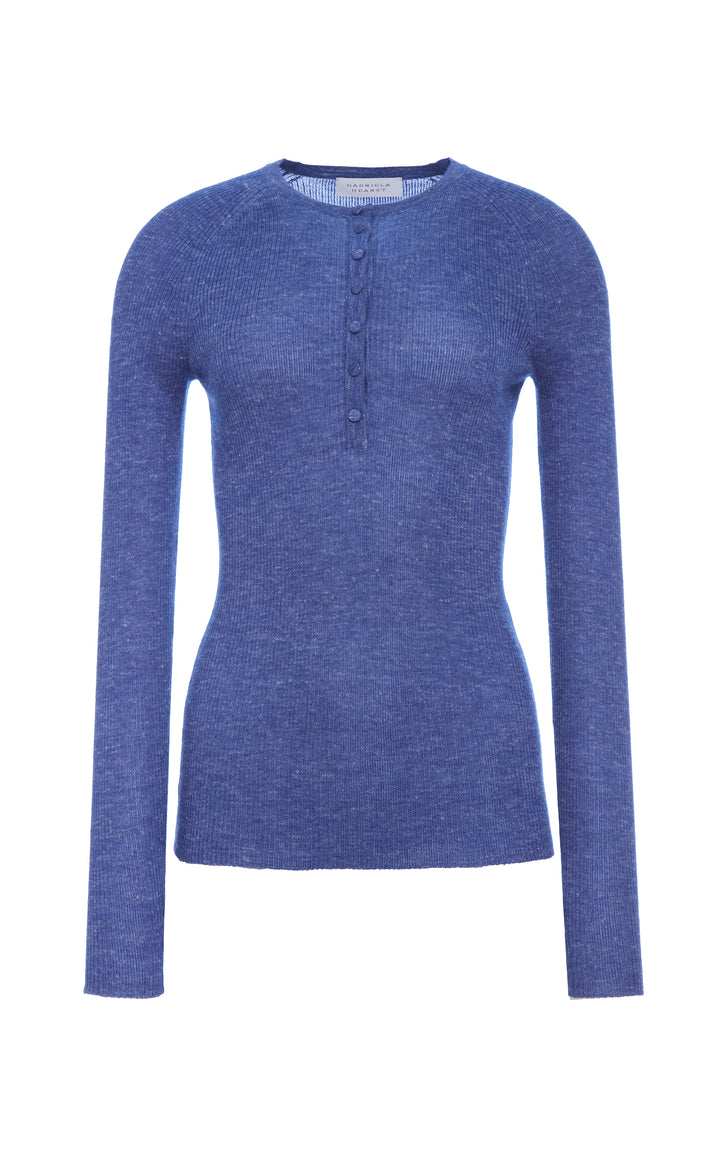 Anges Knit Henley in Cobalt Cashmere Silk with Hemp