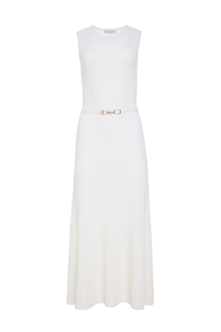 Meier Knit Midi Dress in Ivory Merino Wool Cashmere