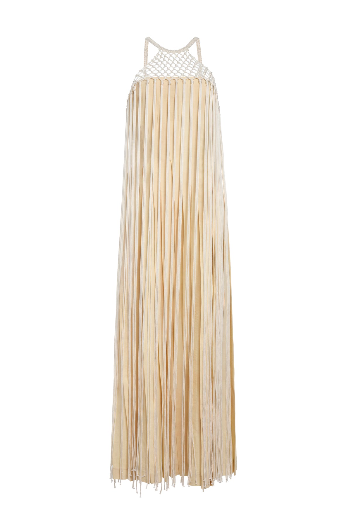 Tacia Fringe Maxi Dress in Ivory Silk