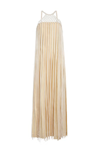 Tacia Fringe Maxi Dress in Ivory Silk
