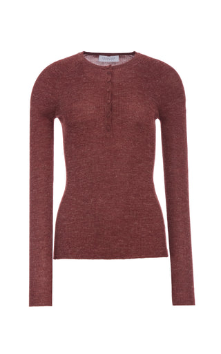 Burnt Sienna Cashmere Silk Hemp Anges Knit Henley - Front View | Gabriela Hearst
