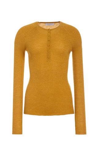 Golden Birch Cashmere Silk Hemp Knit Henley - Front View | Gabriela Hearst