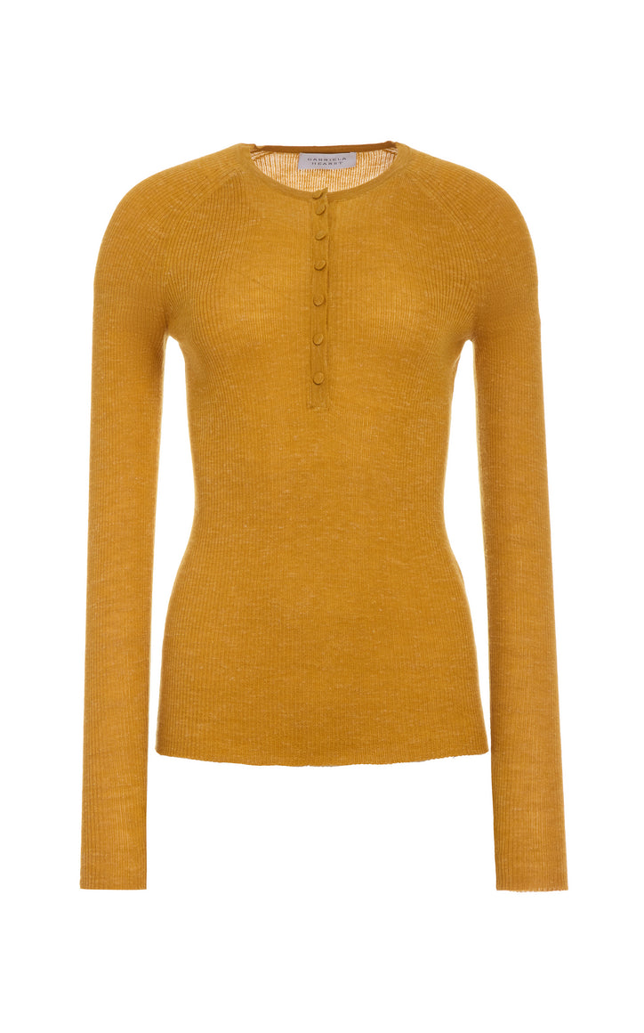 Anges Knit Henley in Golden Birch Cashmere Silk with Hemp