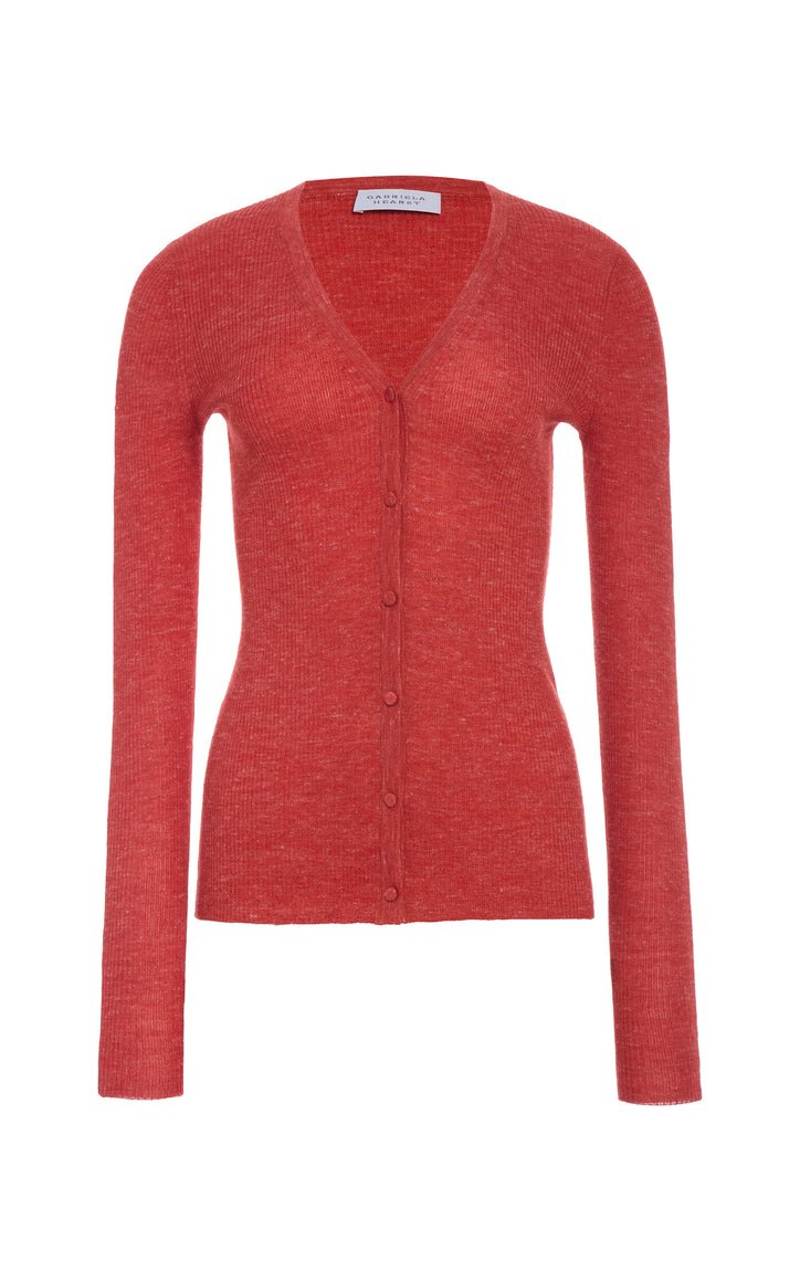 Aiste Knit Cardigan in Antelope Orange Cashmere Silk with Hemp
